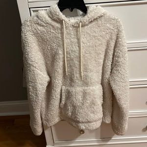 H and M fluffy white hoodie